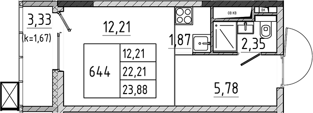 Студия, 22.21 м², 10/17 этаж, ЖК «Поварово-Молодежный-2»