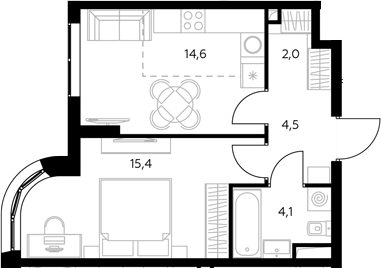 1-комн., 40.8 м², 32/43 этаж, ЖК «Адмирал»
