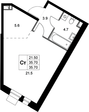 Студия, 35.7 м², 1/3 этаж, ЖК «Кореневский Форт 2.3»