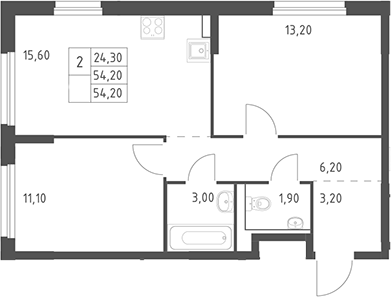 3-комн., 54.2 м², 12/20 этаж, ЖК «Химки Парк»