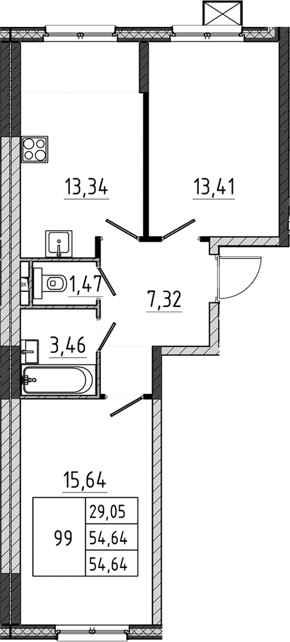 2-комн., 54.64 м², 3/17 этаж, ЖК «Поварово-Молодежный-2»