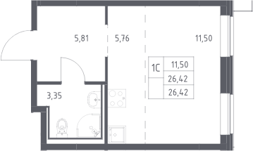 Студия, 26.42 м², 10/13 этаж, ЖК «Прибрежный Парк»
