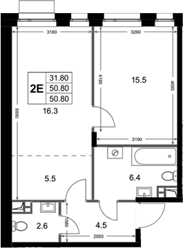 2-комн., 50.8 м², 3/3 этаж, ЖК «Кореневский Форт 2.3»
