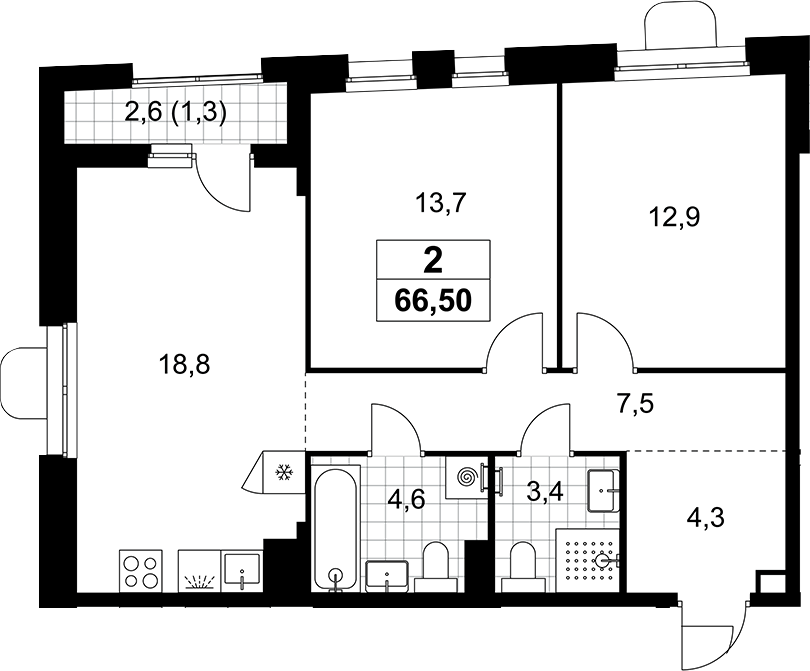 3-комн., 65.2 м², 8/10 этаж, ЖК «Прокшино»