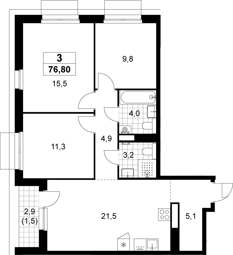 4+ комнаты, 75.3 м², 15/15 этаж, ЖК «Деснаречье»