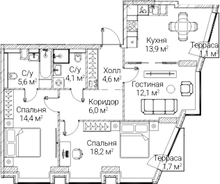 3-комн., 76.59 м², 48/60 этаж, ЖК «СЕЗАР БУДУЩЕЕ»