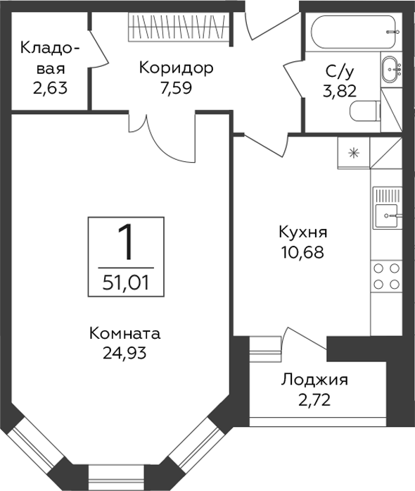 1-комн., 49.65 м², 13/23 этаж, ЖК «Пахра Сити»