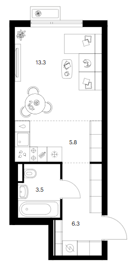 Студия, 28.9 м², 8/25 этаж, ЖК «Ярославский»
