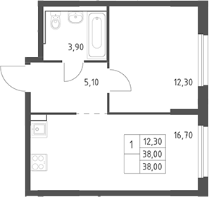 2-комн., 38 м², 9/20 этаж, ЖК «Химки Парк»