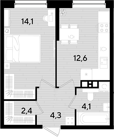 1-комн., 37.5 м², 4/16 этаж, ЖК «DОГМА ПАРК»