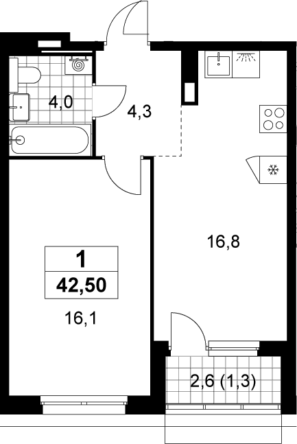 2-комн., 41.2 м², 13/19 этаж, ЖК «Деснаречье»