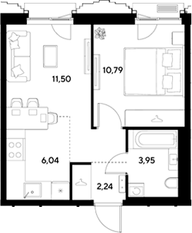 2-комн., 34.52 м², 5/25 этаж, ЖК «ЭВО»