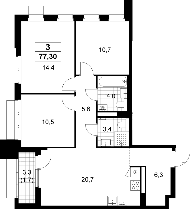 4+ комнаты, 75.6 м², 10/22 этаж, ЖК «Деснаречье»