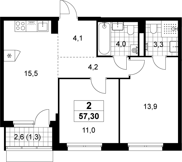3-комн., 56 м², 10/19 этаж, ЖК «Деснаречье»