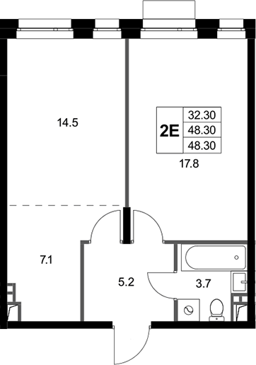 2-комн., 48.3 м², 3/3 этаж, ЖК «Кореневский Форт 2.3»