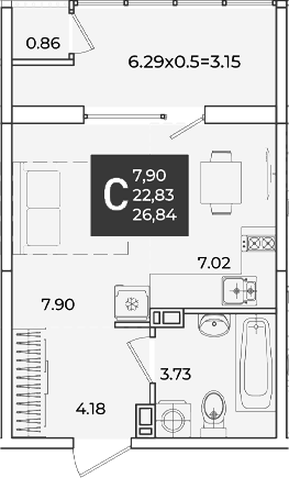 Студия квартира, 22.83 м² в ЖК Образцово — фото 2