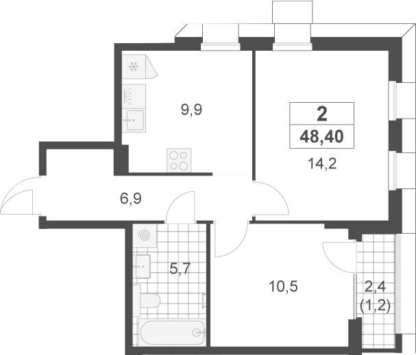 2-комн., 47.2 м², 10/22 этаж, ЖК «Скандинавия»