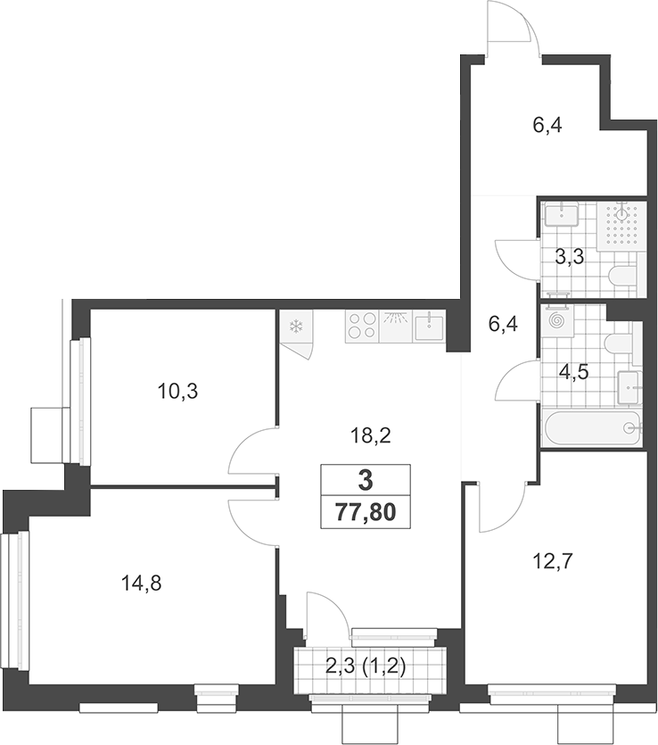 4+ комнаты, 76.6 м², 7/19 этаж, ЖК «Южные сады»