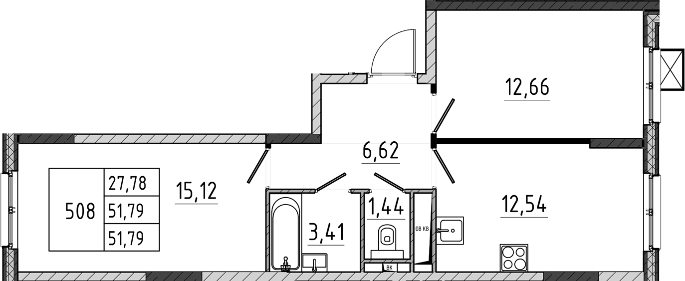 2-комн., 51.79 м², 4/17 этаж, ЖК «Поварово-Молодежный-2»