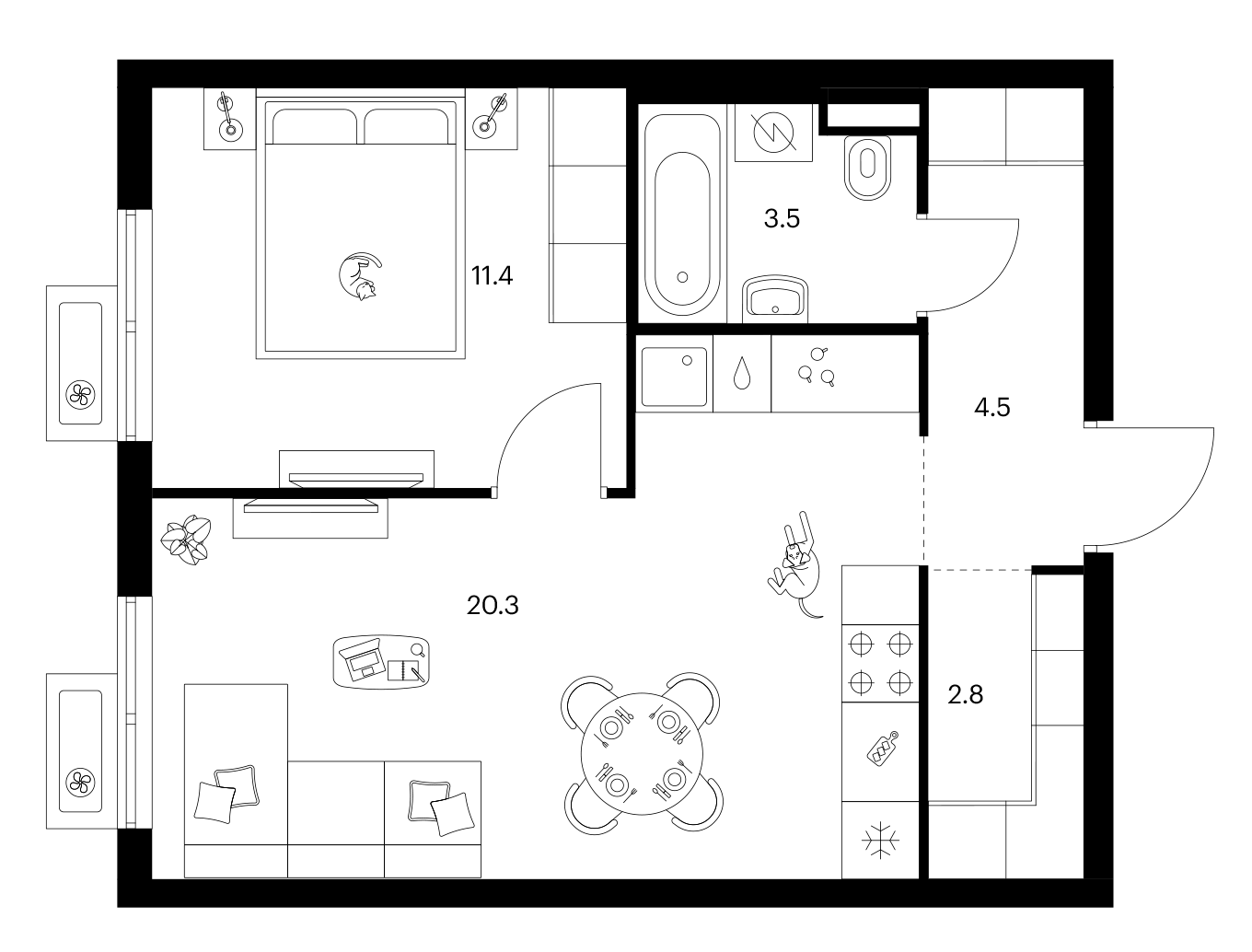 1-комн., 42.5 м², 23/25 этаж, ЖК «Ярославский»