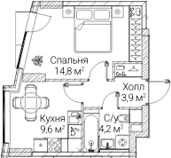 1-комн., 32.61 м², 32/60 этаж, ЖК «СЕЗАР БУДУЩЕЕ»