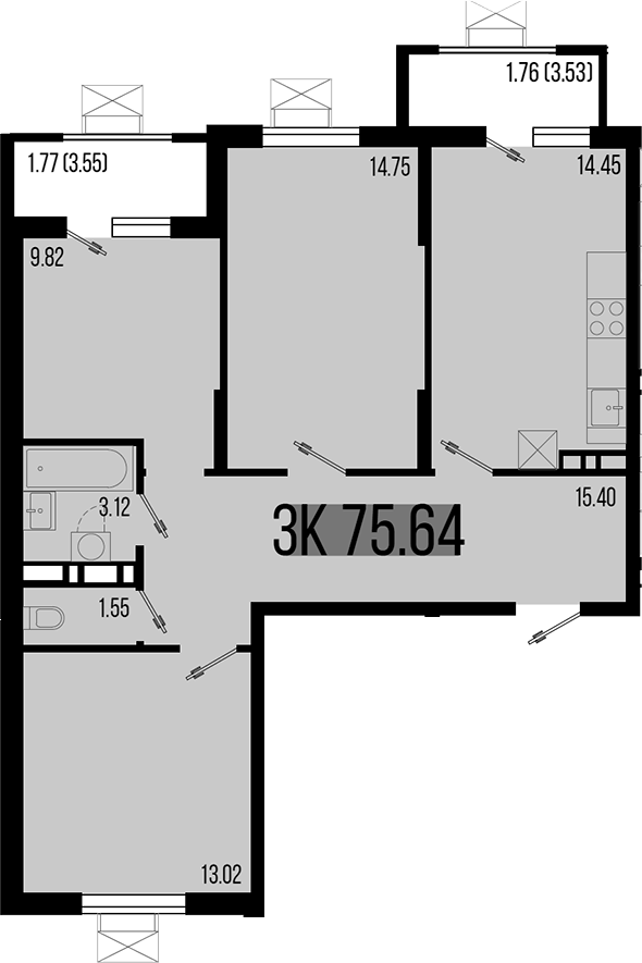 3-комн. квартира, 72.11 м² в ЖК Цветной бульвар — фото 2
