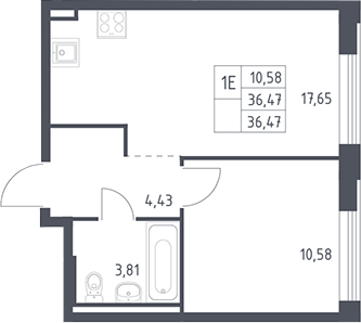 2-комн., 36.47 м², 8/12 этаж, ЖК «Рублевский квартал»