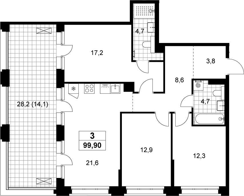 4+ комнаты, 85.8 м², 12/13 этаж, ЖК «Хольм»