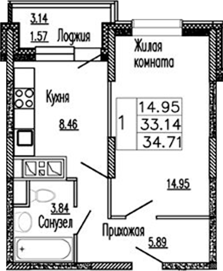 1-комн. Клевер