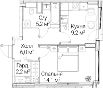 1-комн., 36.64 м², 46/60 этаж, ЖК «СЕЗАР БУДУЩЕЕ»