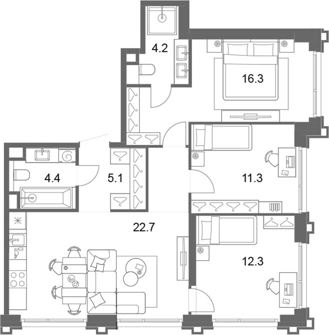 4+ комнаты, 79.3 м², 15/19 этаж, ЖК «ОМ Ботанический»