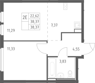 2-комн., 38.37 м², 5/14 этаж, ЖК «Остафьево»