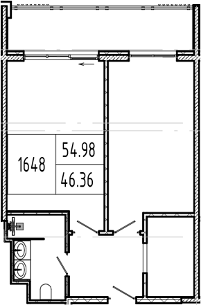 1-комн., 46.36 м², 6/9 этаж, ЖК «Alean Resort Montvert»