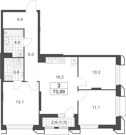 4+ комнаты, 71.7 м², 13/23 этаж, ЖК «Южные сады»