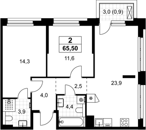 3-комн., 64.6 м², 3/15 этаж, ЖК «Хольм»