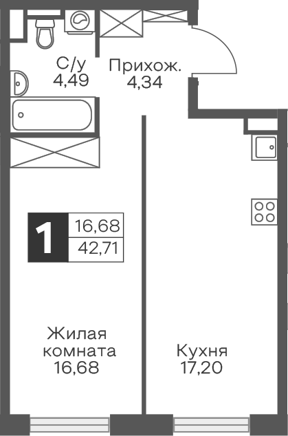 1-комн. Гранель Тринити