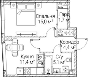 1-комн., 37.6 м², 26/41 этаж, ЖК «СЕЗАР БУДУЩЕЕ»