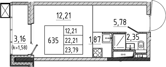 Студия, 22.21 м², 9/17 этаж, ЖК «Поварово-Молодежный-2»