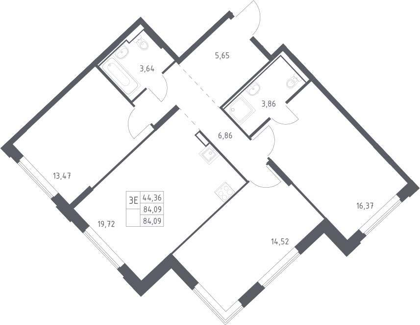 4+ комнаты, 84.09 м², 13/17 этаж, ЖК «Рублевский квартал»