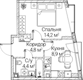 1-комн., 32.3 м², 29/41 этаж, ЖК «СЕЗАР БУДУЩЕЕ»