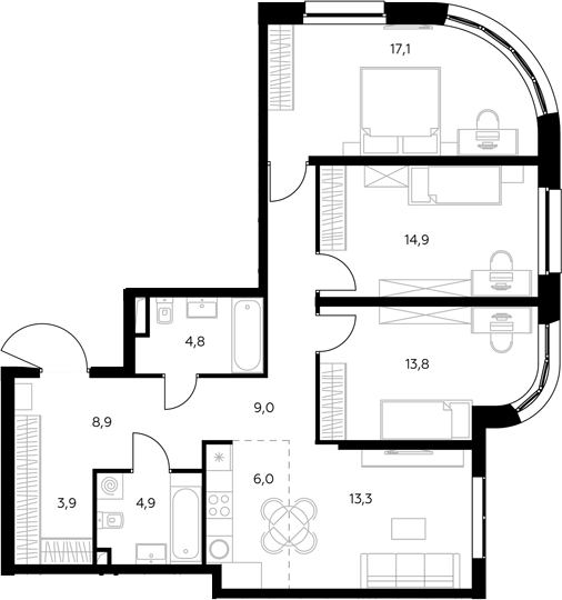 4+ комнаты, 97.6 м², 32/43 этаж, ЖК «Адмирал»