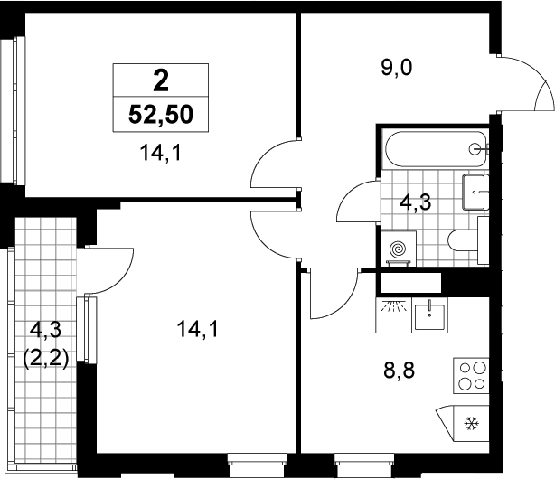 2-комн., 50.3 м², 3/12 этаж, ЖК «Деснаречье»