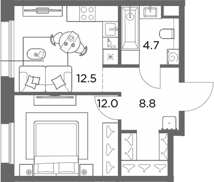1-комн., 38 м², 2/6 этаж, ЖК «Станиславский»