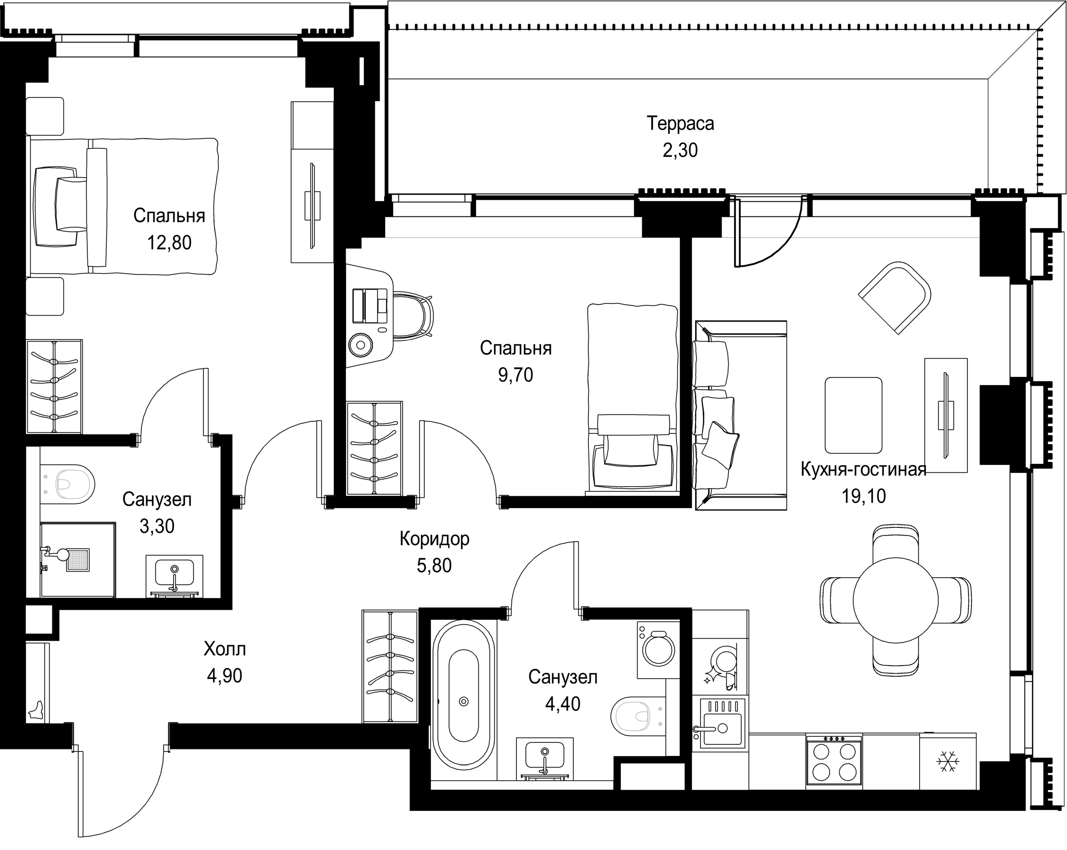 3-комн., 60 м², 19/36 этаж, ЖК «СИТИДЗЕН»