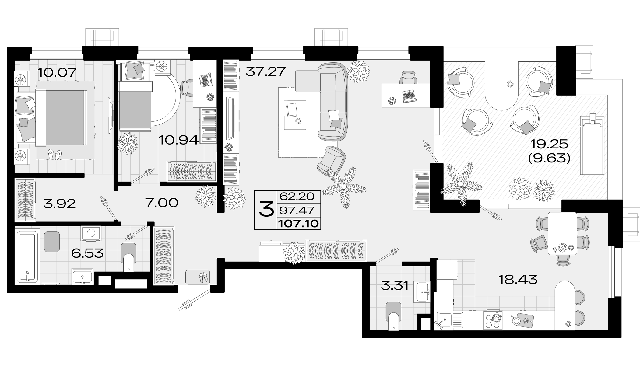 4-комн. квартира, 96.07 м² в ЖК Римские Каникулы — фото 2