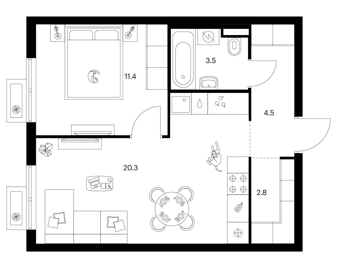 1-комн., 42.5 м², 19/25 этаж, ЖК «Ярославский»