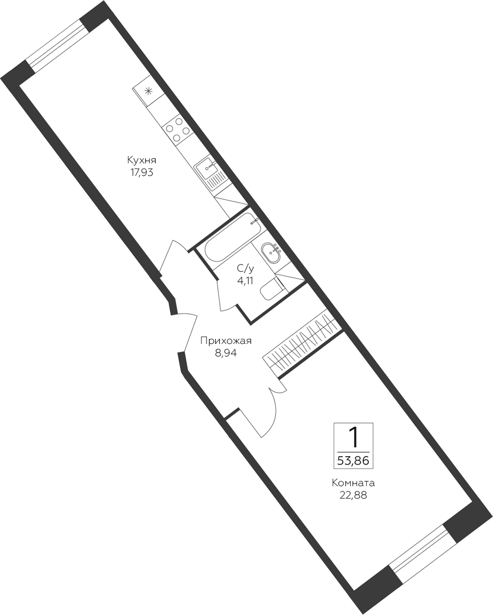1-комн., 53.86 м², 2/17 этаж, ЖК «Пахра Сити»