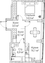1-комн., 45.44 м², 37/60 этаж, ЖК «СЕЗАР БУДУЩЕЕ»
