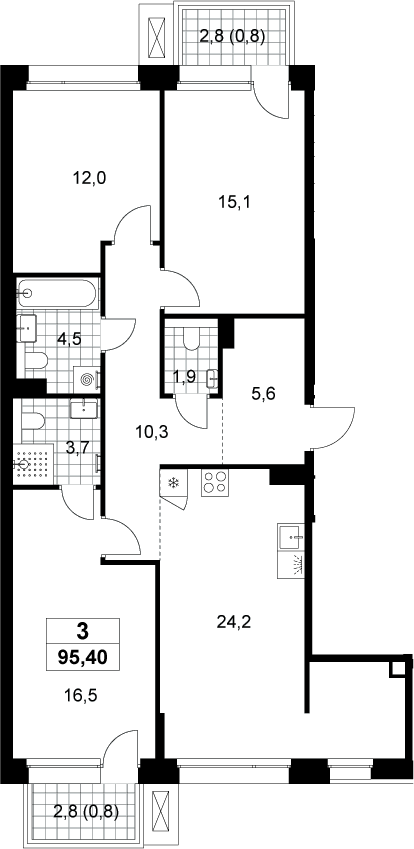 4+ комнаты, 93.8 м², 7/8 этаж, ЖК «Хольм»