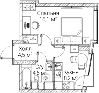1-комн., 32.74 м², 45/60 этаж, ЖК «СЕЗАР БУДУЩЕЕ»
